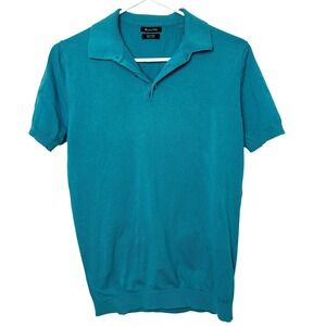 Massimo Dutti Teal Blue Cotton Knit Polo Shirt Women's M classic wardrobe staple
